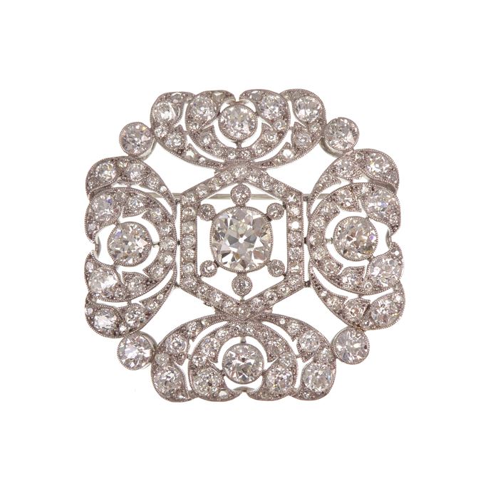 Belle epoque diamond octagonal panel brooch of openwork garland style | MasterArt